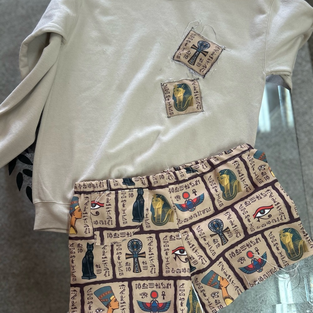 Tan Athletic Shorts with Bold Print